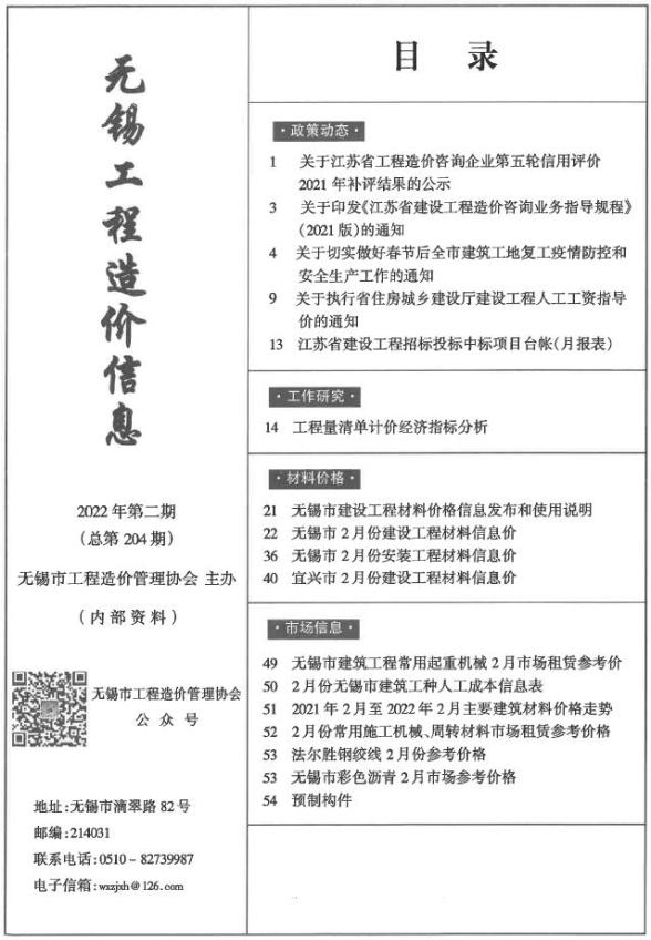 无锡市2022年2月信息价