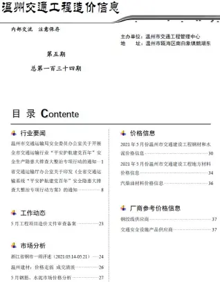 2021年5期温州钢筋工程造价信息价