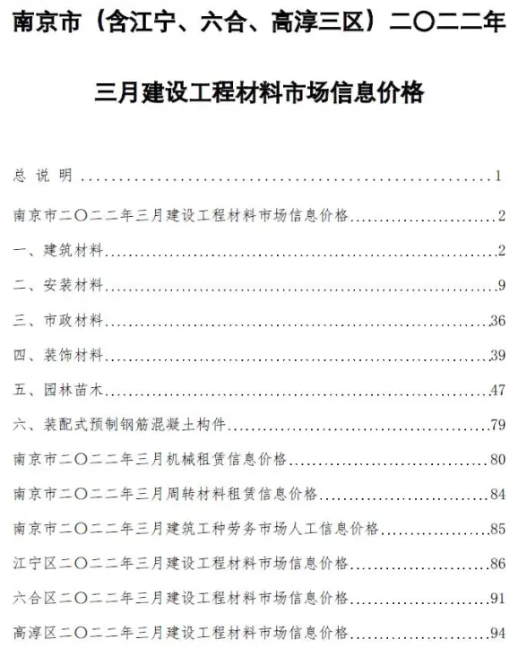 南京市2022年3月造价信息