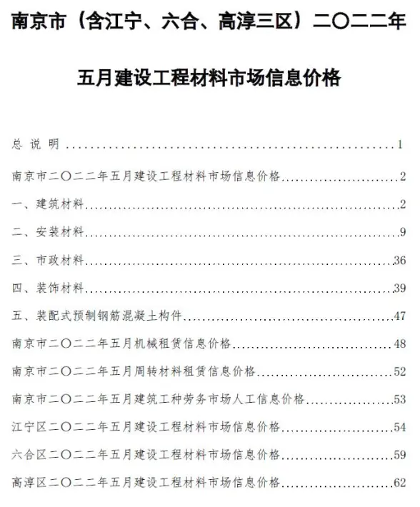 南京市2022年5月造价信息