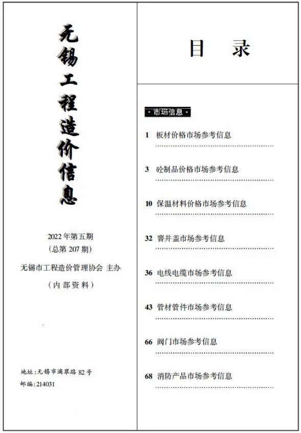 无锡2022年5期市场价造价信息