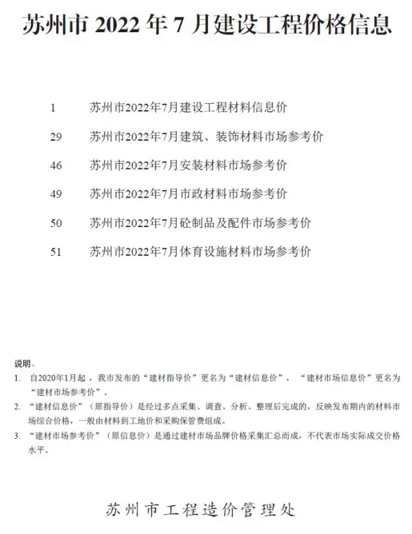 苏州市2022年7月预算造价信息