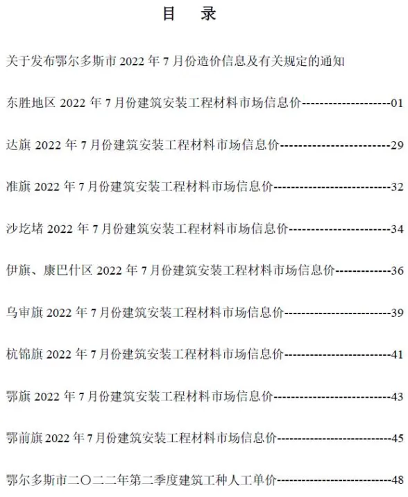 鄂尔多斯市2022年7月建材造价信息PDF第一页
