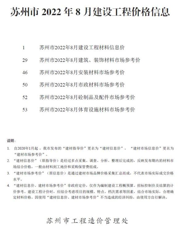 苏州市2022年8月造价信息
