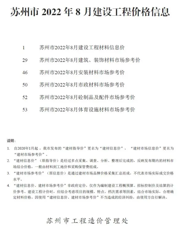 苏州市2022年8月预算造价信息