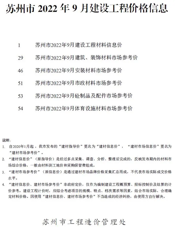 苏州市2022年9月电子版建设工程价格信息