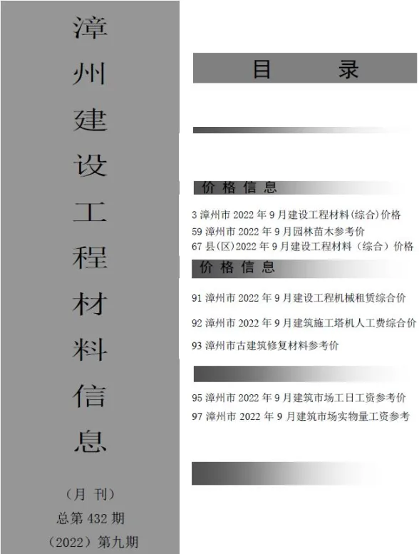 漳州2022年9月材料价格信息