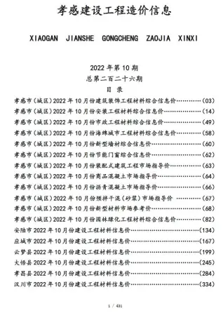 孝感市2022年10月建设工程造价信息