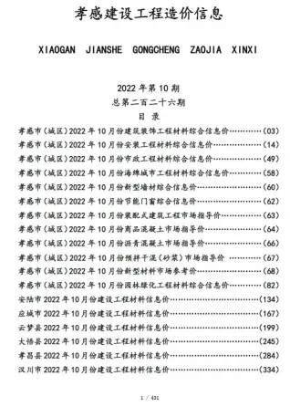 孝感市造价信息2022年10月内容背书首图