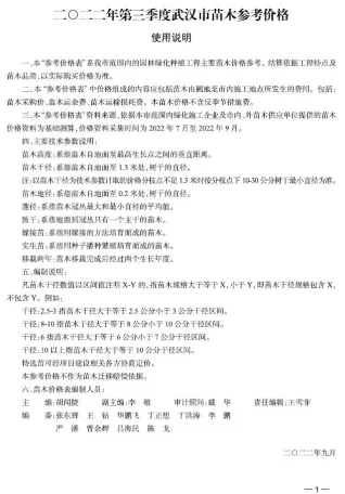 2022年武汉苗木参考价格(造价信息)第一页