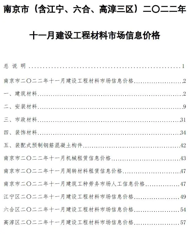 2022年南京建设工程材料市场信息价格电子版
