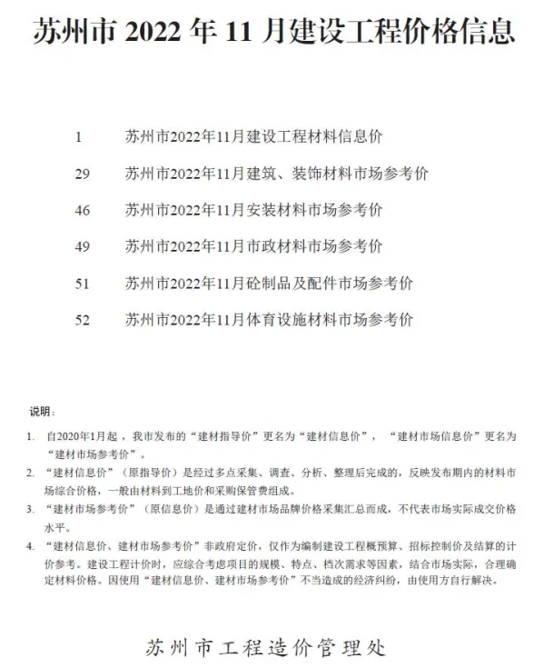 苏州2022年11月建设工程价格信息期刊扫描件pdf 苏州2022年11月建设工程价格信息
