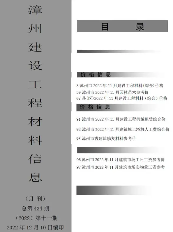 漳州市2022年11月建材造价信息