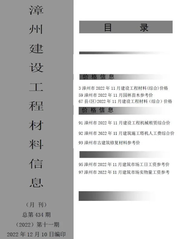 漳州2022年11月材料价格信息