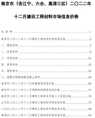 2022年12月南京建设工程材料市场信息价格