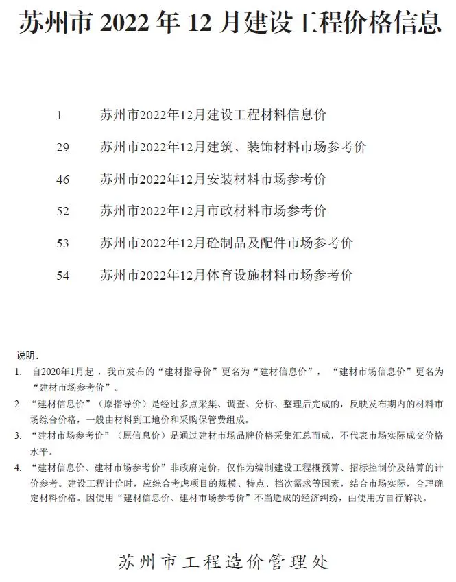 2022年12月苏州建设工程价格信息电子版