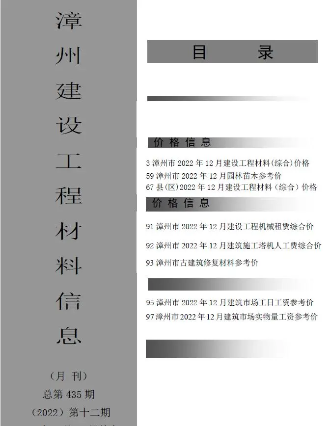 漳州2022年12月建设工程材料信息