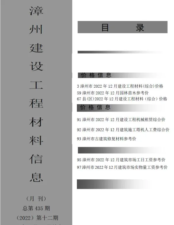 漳州2022年12月材料价格信息