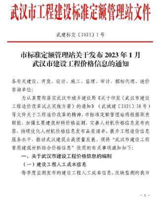 武汉市2023年1月信息价电子版