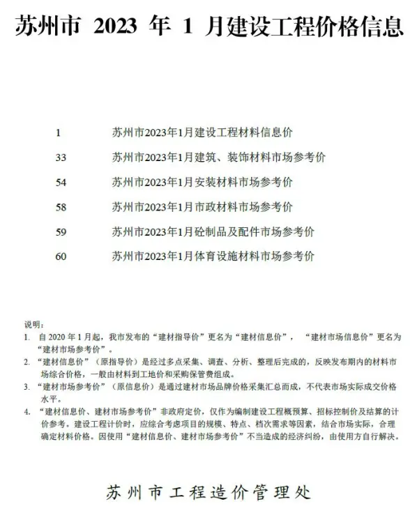 苏州市2023年1月建材造价信息