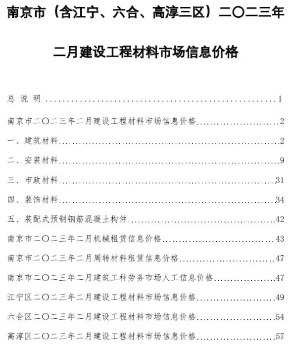 南京市2023年2月建筑造价信息