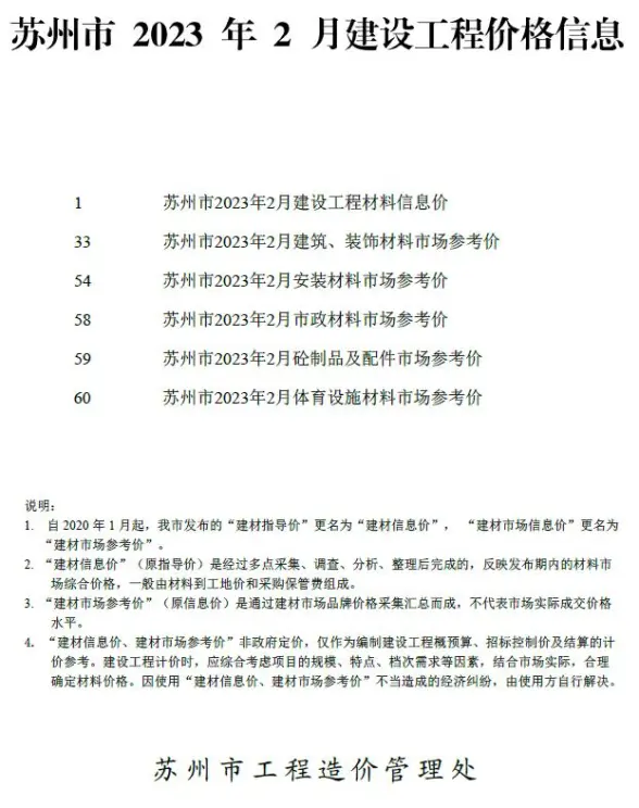 苏州市2023年2月建材造价信息