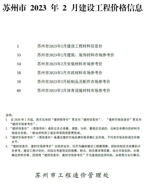 苏州2023年2月建材指导价