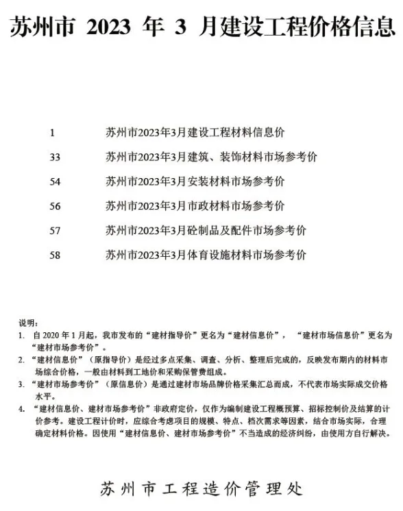 苏州2023年3月建材指导价