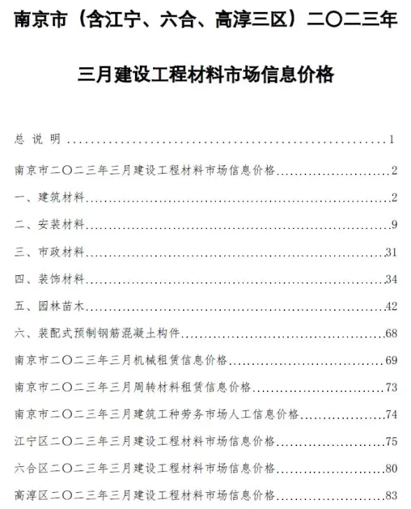 南京市2023年3月建筑造价信息