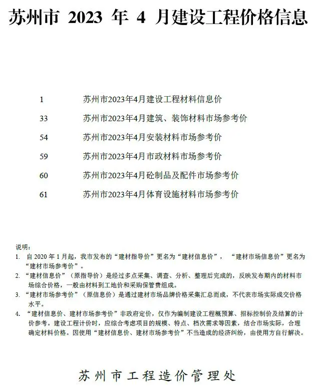 2023年4月苏州建设工程价格信息