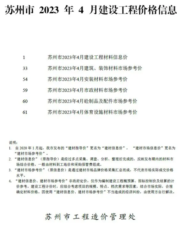 苏州市2023年4月建材造价信息
