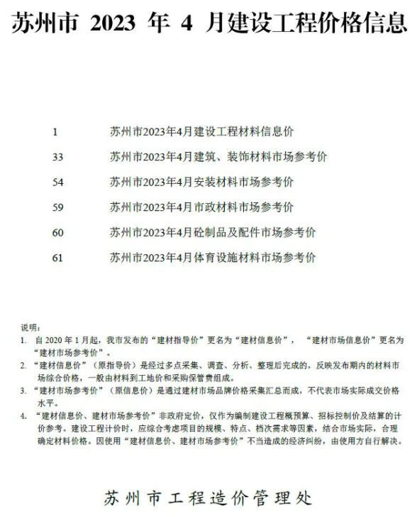 苏州2023年4月建材指导价