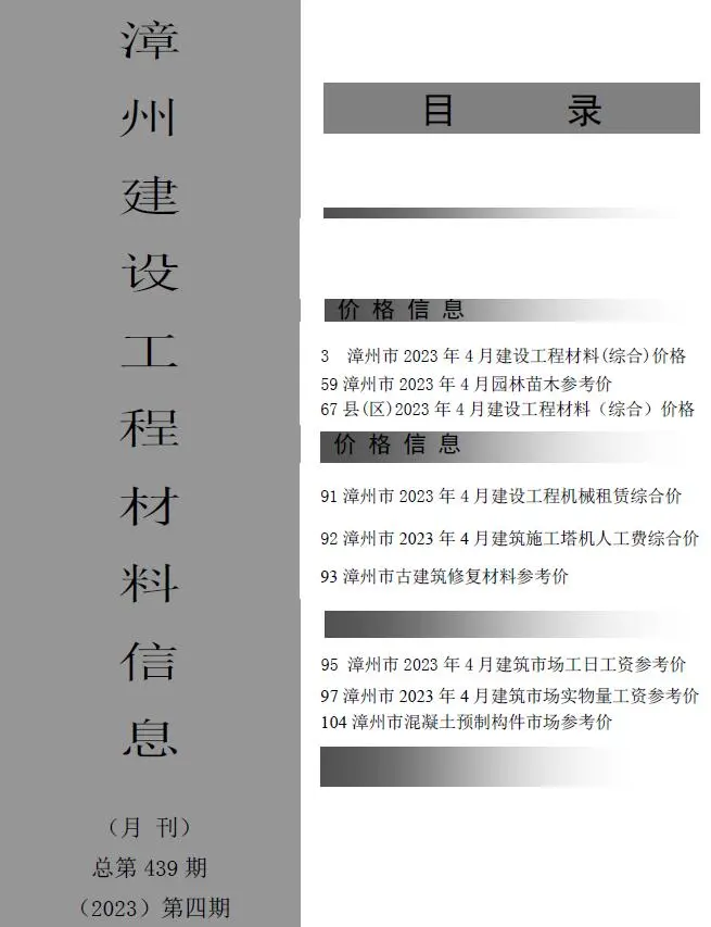2023年4月漳州建设工程材料信息