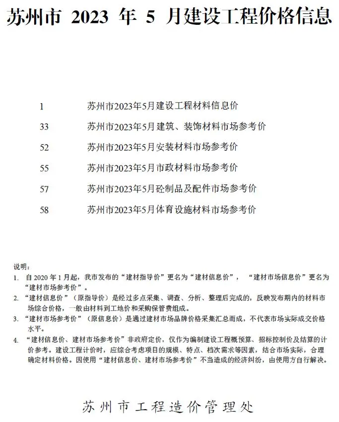 2023年苏州建设工程价格信息