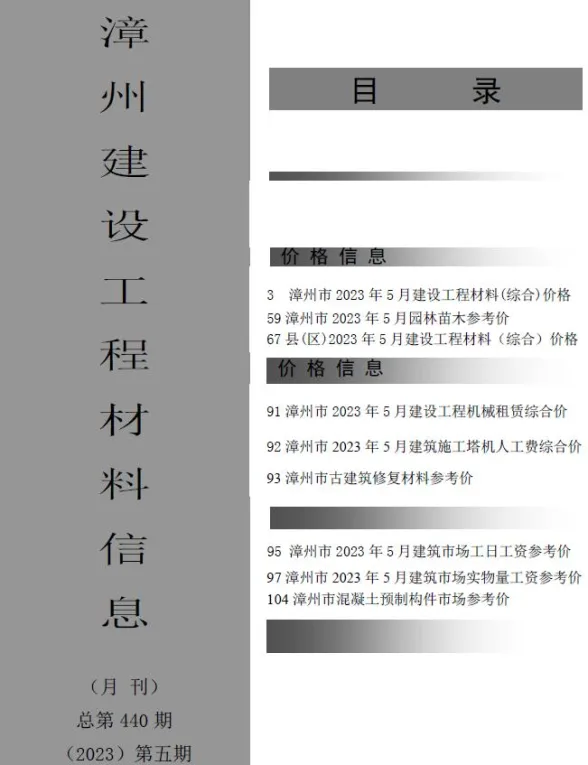 漳州市2023年5月建设工程材料信息封面