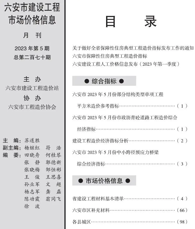 2023年5月六安建设工程市场价格信息