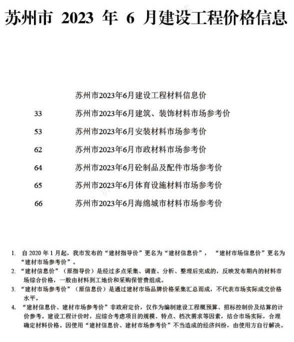 苏州市2023年6月材料指导价
