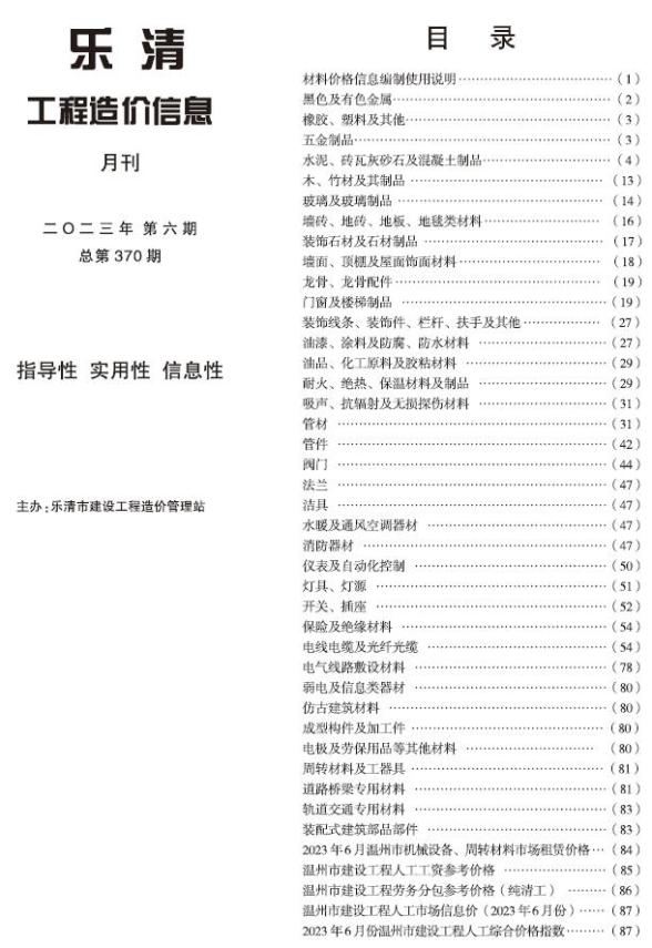 乐清市2023年6月建材结算价