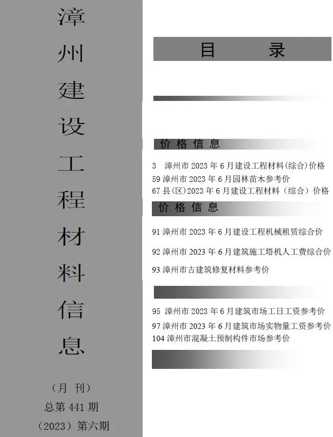 2023年6月漳州建设工程材料信息