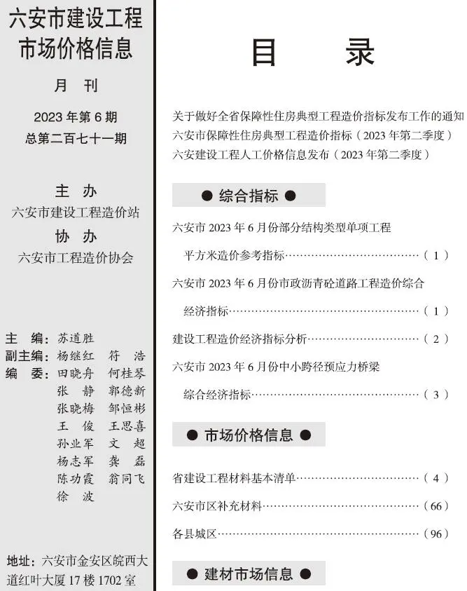 2023年六安建设工程市场价格信息