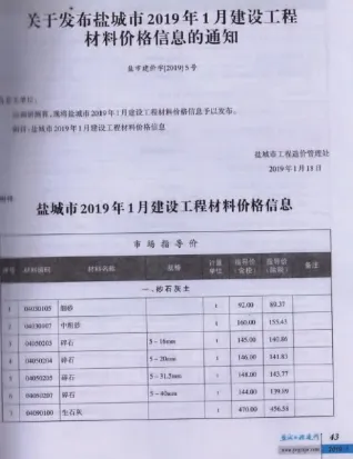 盐城市造价信息2019年1期详解首图(工程价格参考信息)