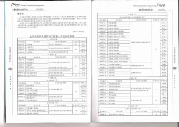 武汉市2014年9月投标造价信息