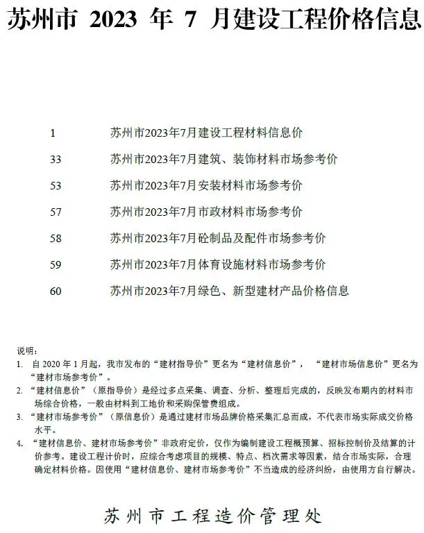 2023年苏州建设工程价格信息