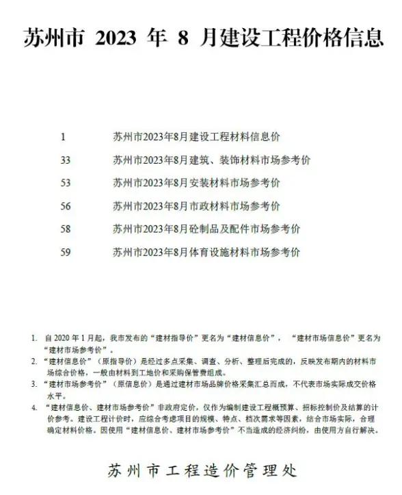 苏州市2023年8月建材造价信息