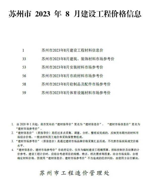 苏州2023年8月建设工程价格信息期刊扫描件pdf 苏州2023年8月建设工程价格信息