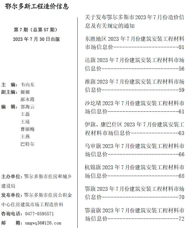 2023年鄂尔多斯工程造价信息