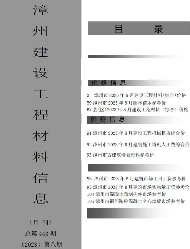 2023年8月漳州建设工程材料信息