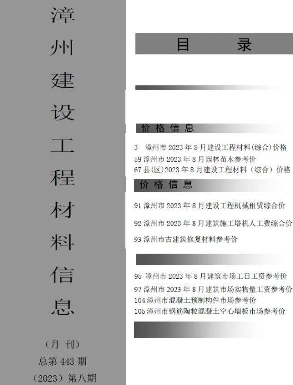 漳州市2023年8月建设工程材料信息封面