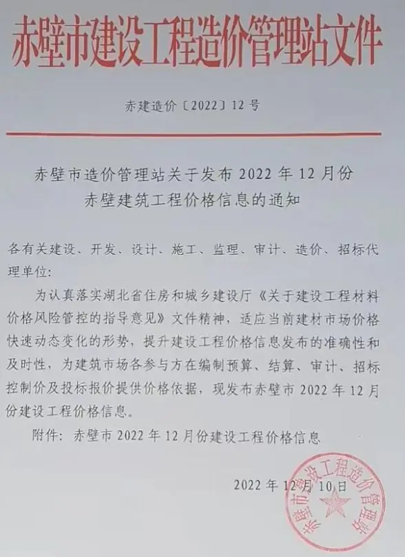 赤壁市2022年12月建材造价信息
