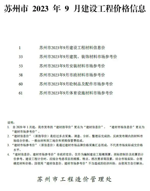 苏州市2023年9月建材造价信息